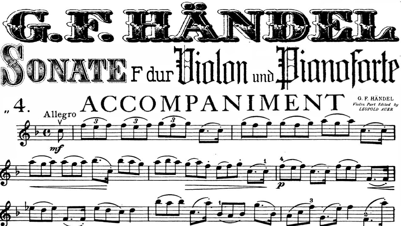 Handel Violin Sonata in F major No 3 HWV 370, 4th movement Allegro | Piano Accompaniment