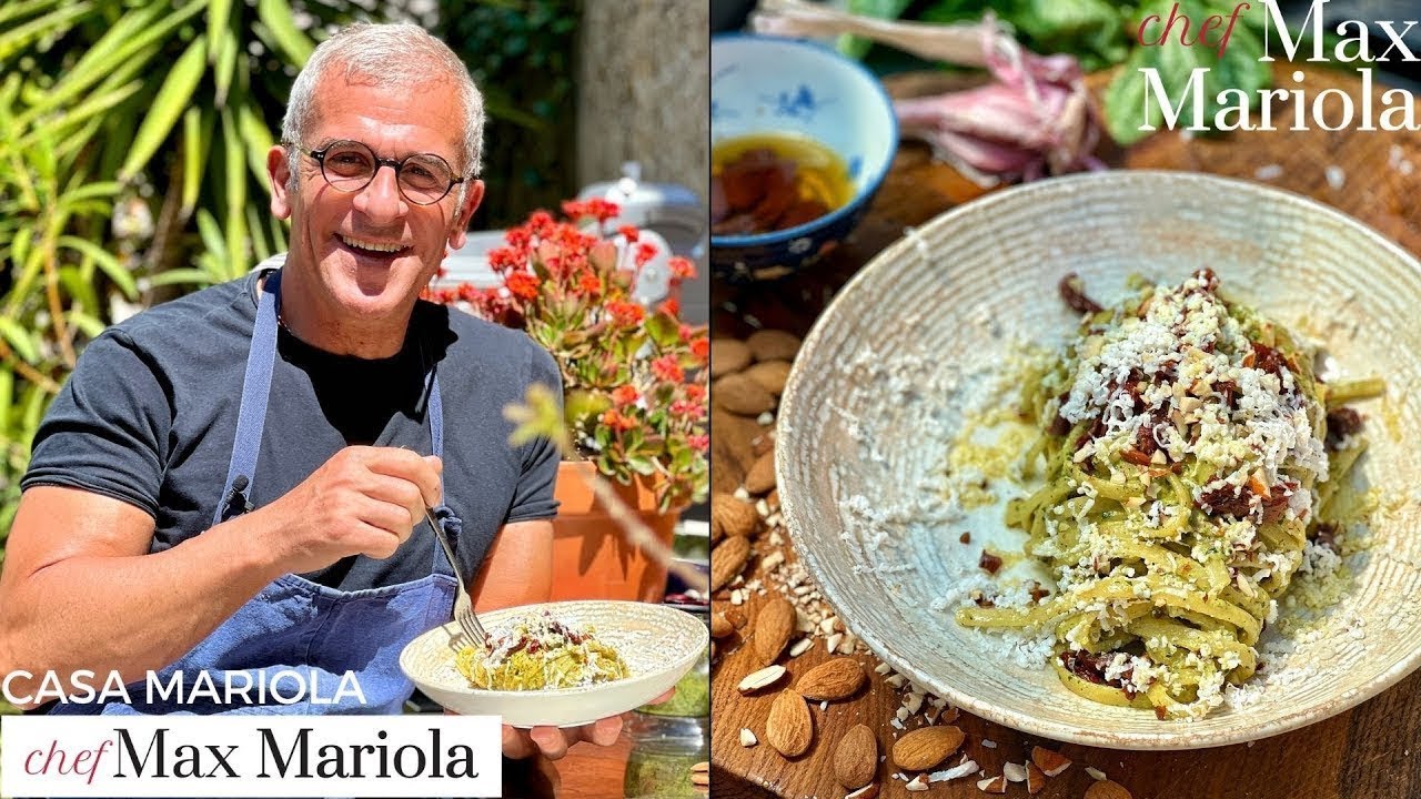 PASTA LINGUINE AL PESTO DI BASILICO, POMODORI SECCHI e MANDORLE - Ricetta di Chef Max Mariola