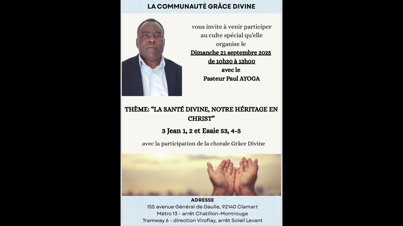 LA SANTE DIVINE, NOTRE HERITAGE EN CHRIST AVEC LE PASTEUR PAUL AYOGA