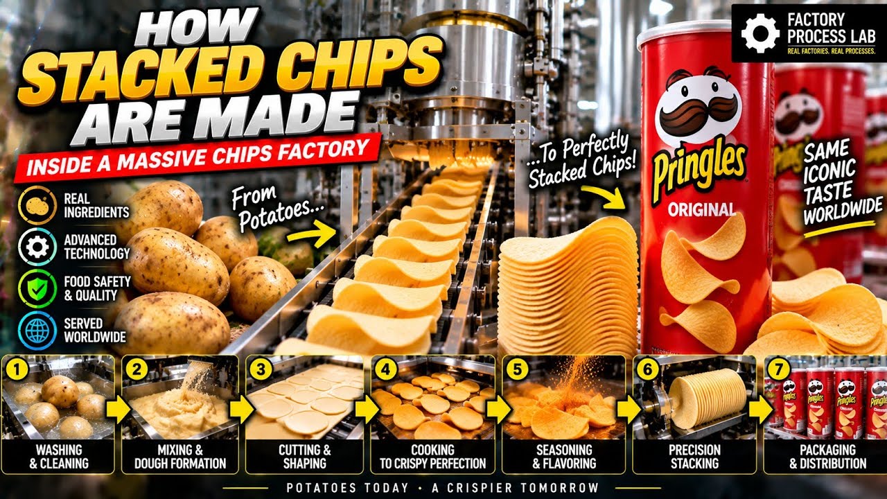 Inside a Giant Pringles Factory – How Potatoes Become Perfect Stacked Chips | Full Process