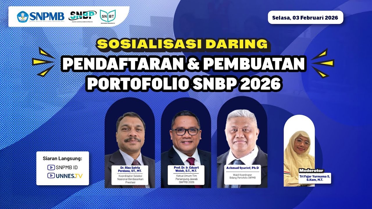 🔴 [ LIVE ] SOSIALISASI DARING PENDAFTARAN & PEMBUATAN PORTOFOLIO SNBP 2026
