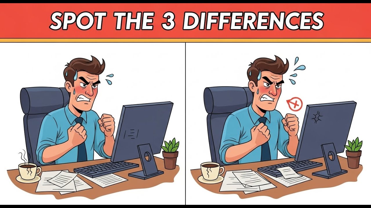 Spot the 3 Differences – Angry Office Challenge 😡🖥️