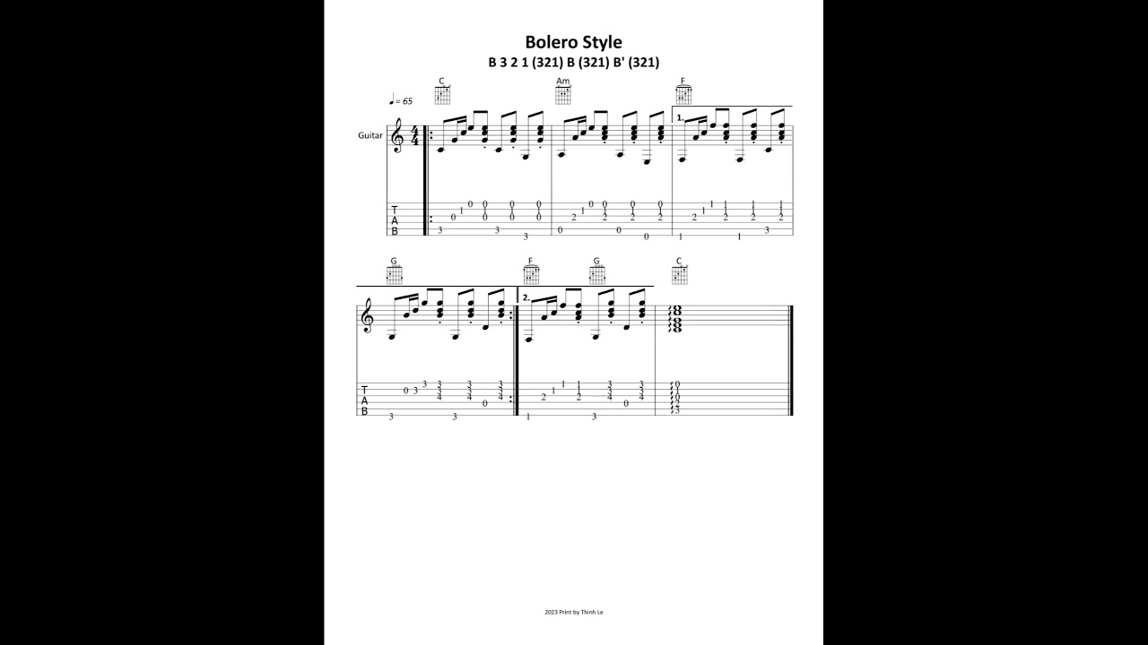 Bolero Style Guitar + Tab | Blue Sky Music Academy