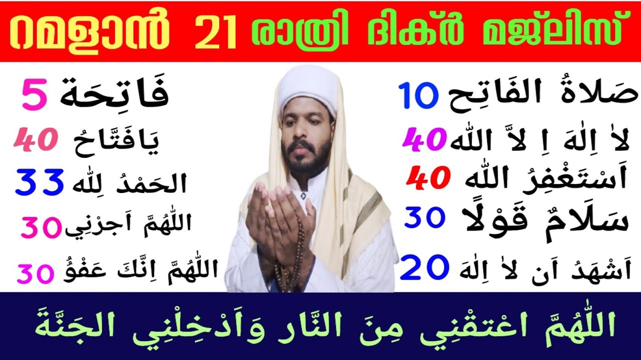 റമളാൻ 21 ഇന്ന് ചൊല്ലേണ്ട പ്രധാന ദിക്ർ ദുആ സ്വലാത്ത് Ramadan Dikr dua ramazan റംസാൻ 