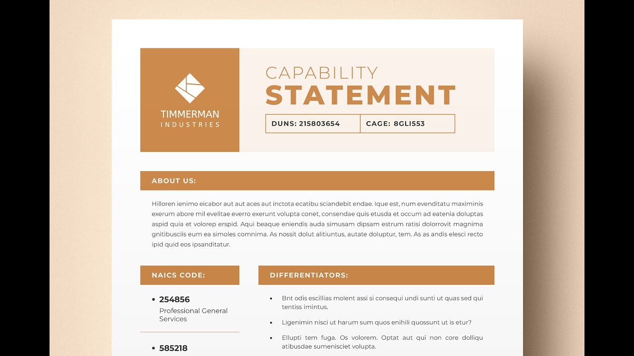 Business Capability Statement Design, Capability Statement Template, Marketing Statement