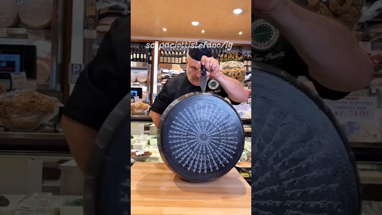 Cutting Open Italy&rsquo;s Rare BLACK Cheese! You Won&rsquo;t Believe Inside #cheese #food #shorts #trending