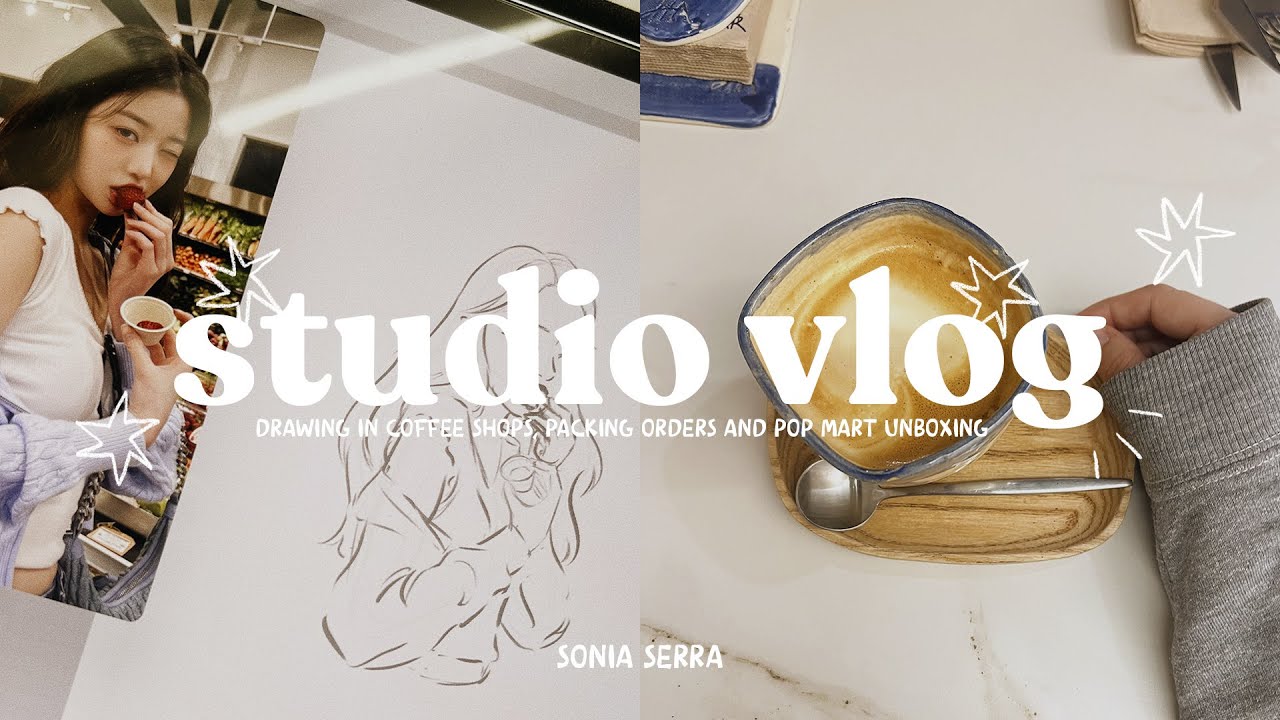 studio vlog | drawing process, packing orders and pop mart unboxing 💌