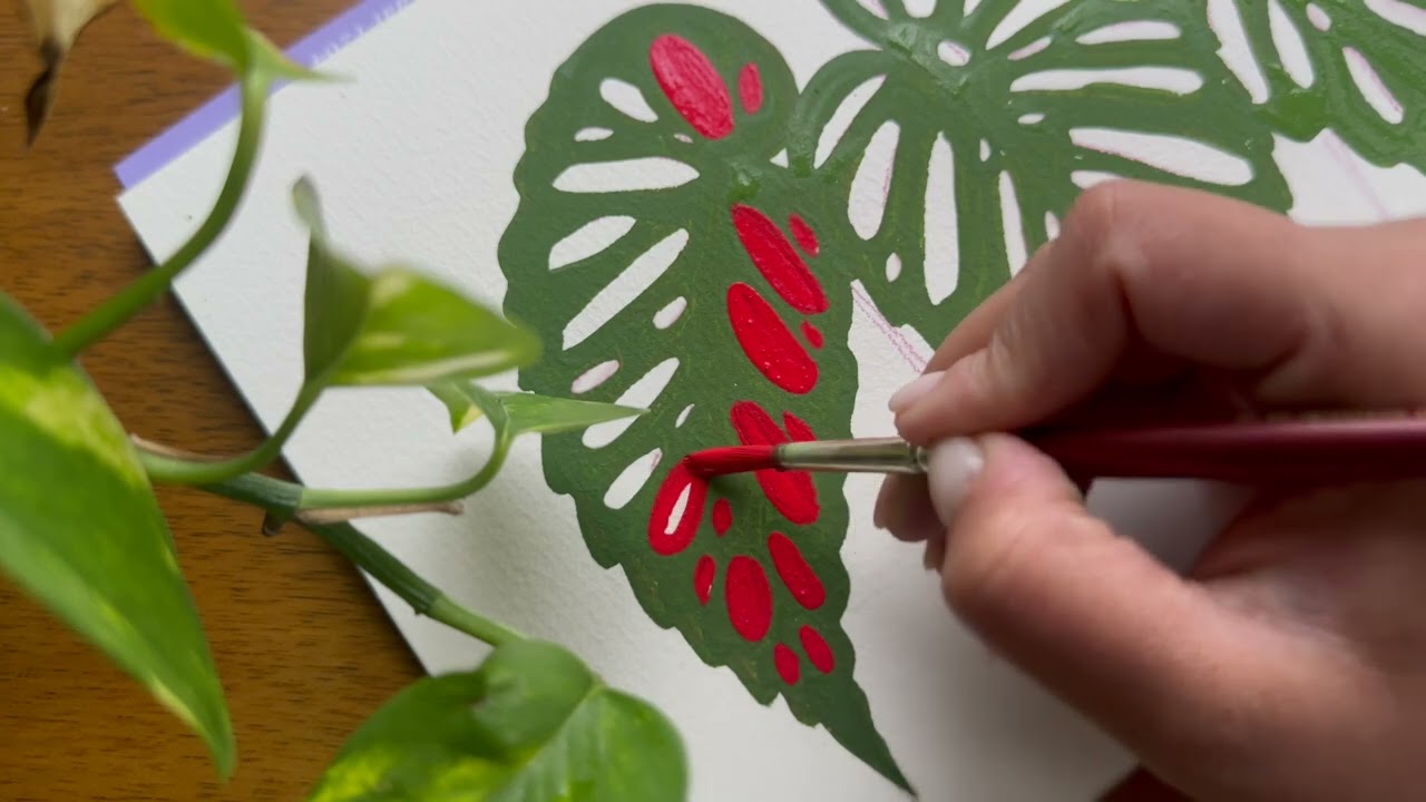 Relaxing Gouache Strokes: Follow Along Painting Red and Green Leaves 🍁🌿