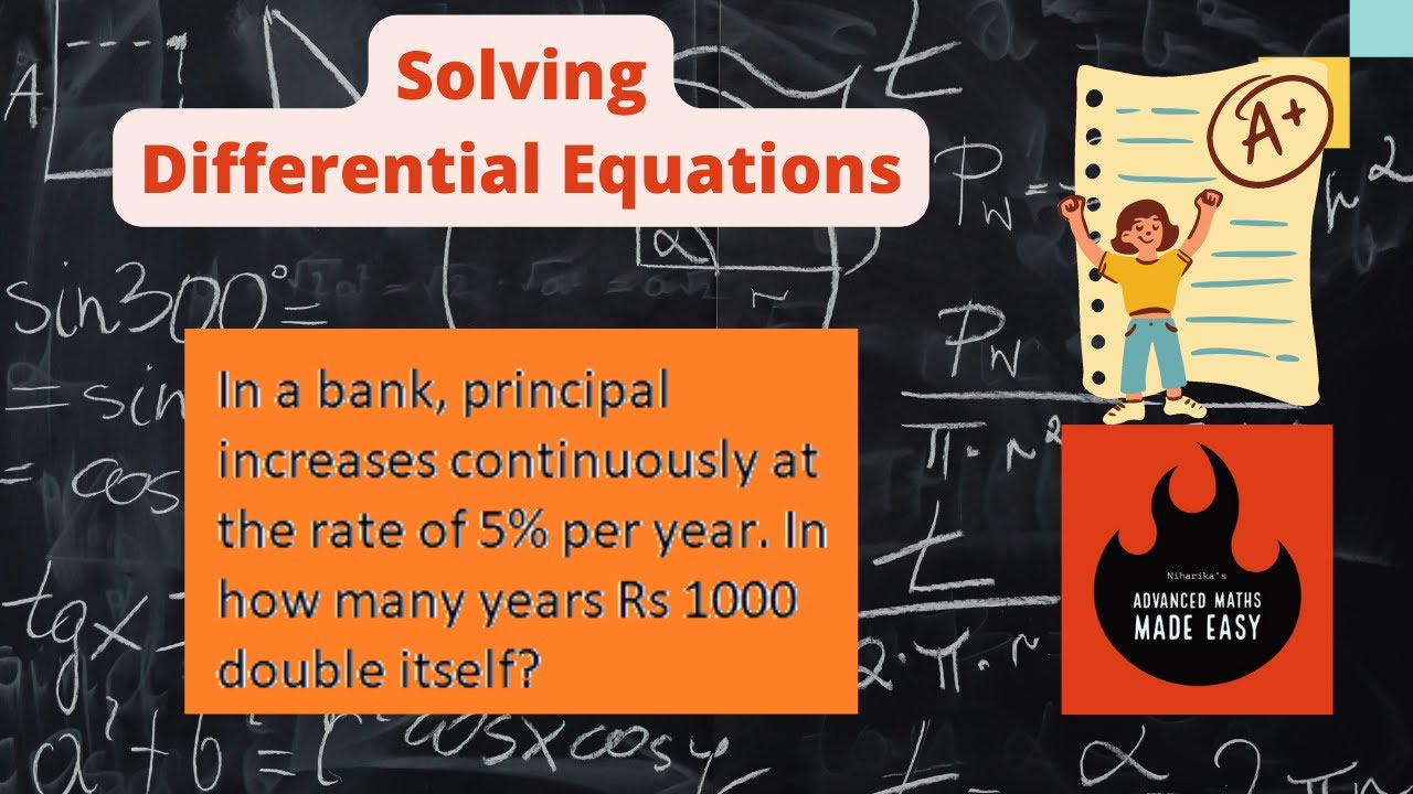 Application of differential equations, principal increases at 5% per year, years to double it.