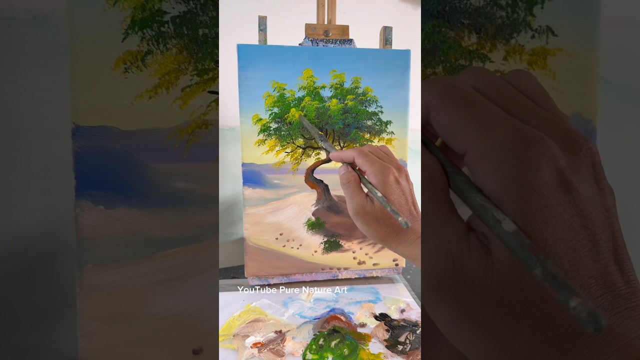 Green Tree Growth in the Desert 🌱 | Acrylic Nature Painting Process 