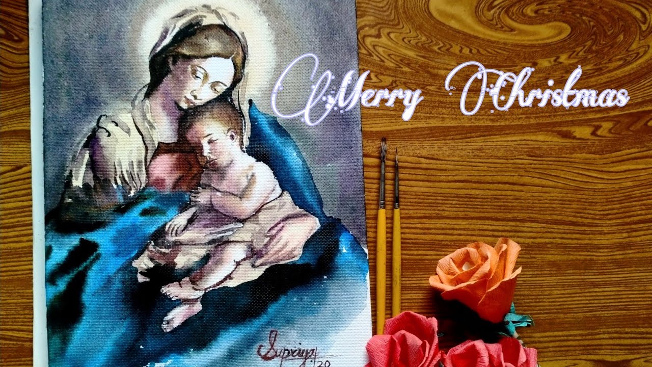 How to draw Mother Marry and Jesus Christ || watercolor painting || Merry Christmas||