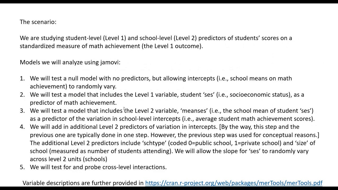 Learning two level multilevel regression: A jamovi-based approach (video 1)