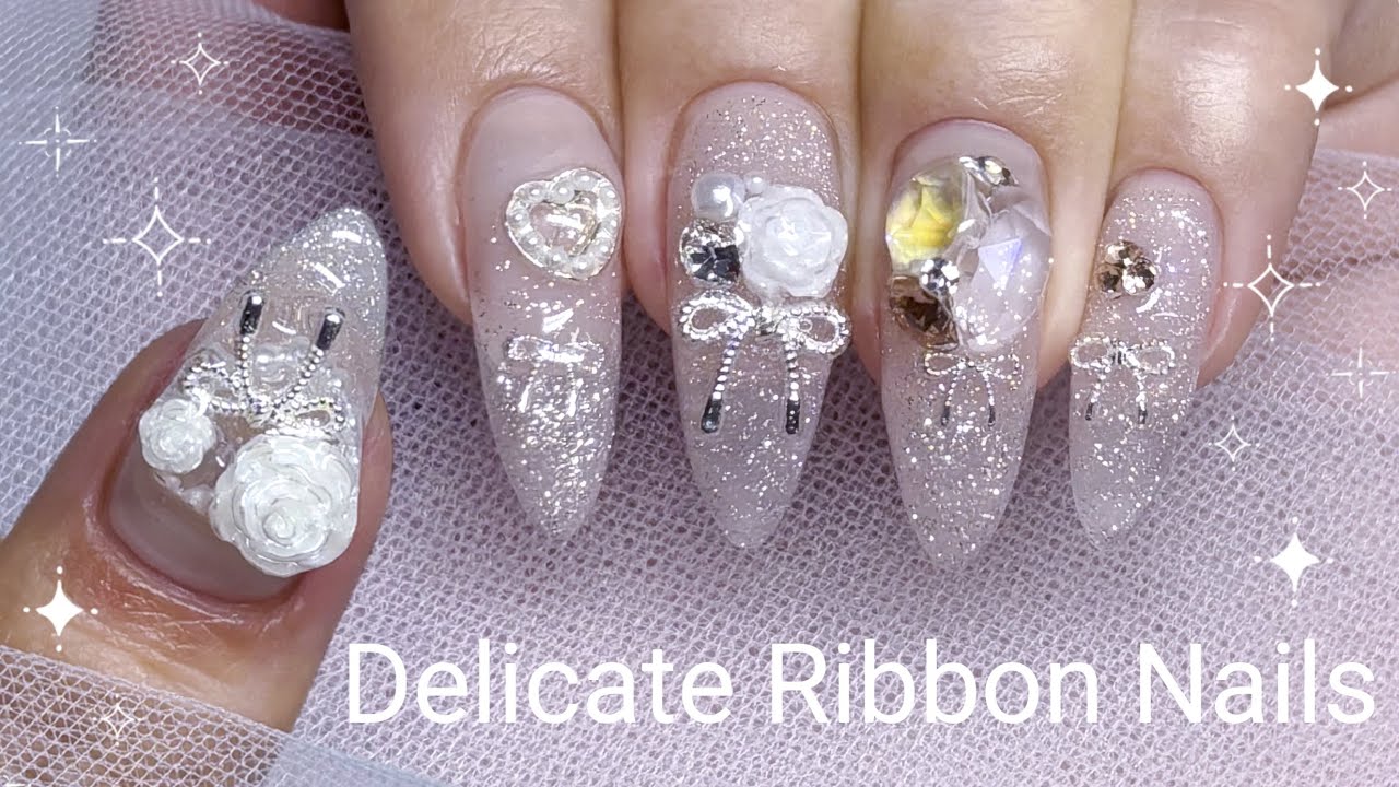 sub) Невинный ленточный ногтей 🎀🤍 Легкий способ сделать градиент 💅 свадьба ногтей/искусство ногтей