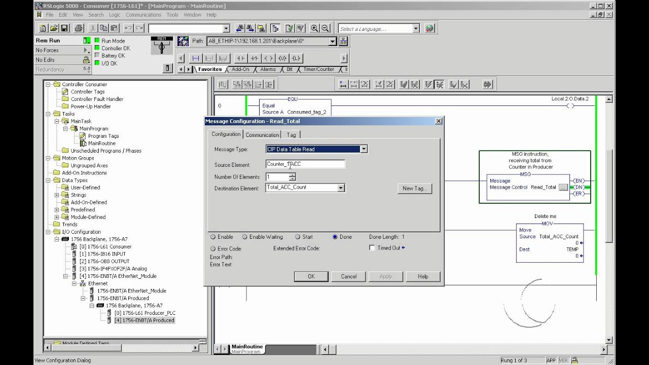 How to set up a Message (MSG) instruction in RSLogix5000