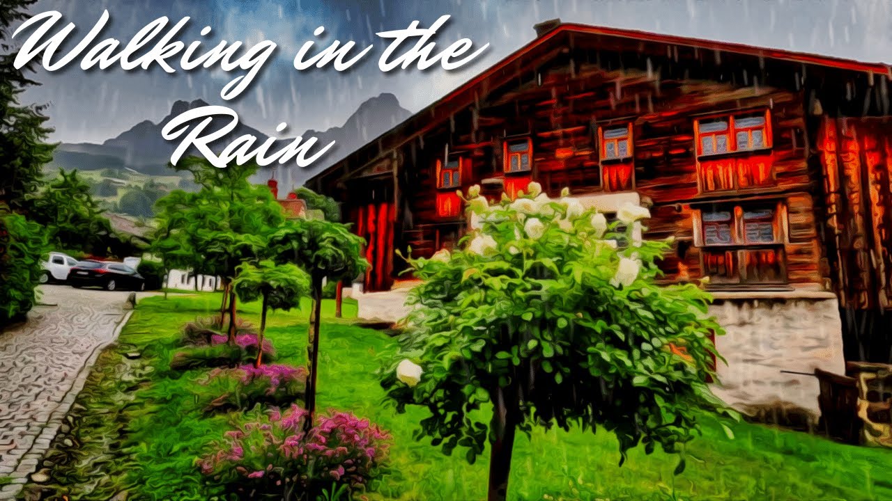 Walking in the Rain, Switzerland Umbrella and Nature Sounds For Relaxation Swiss village