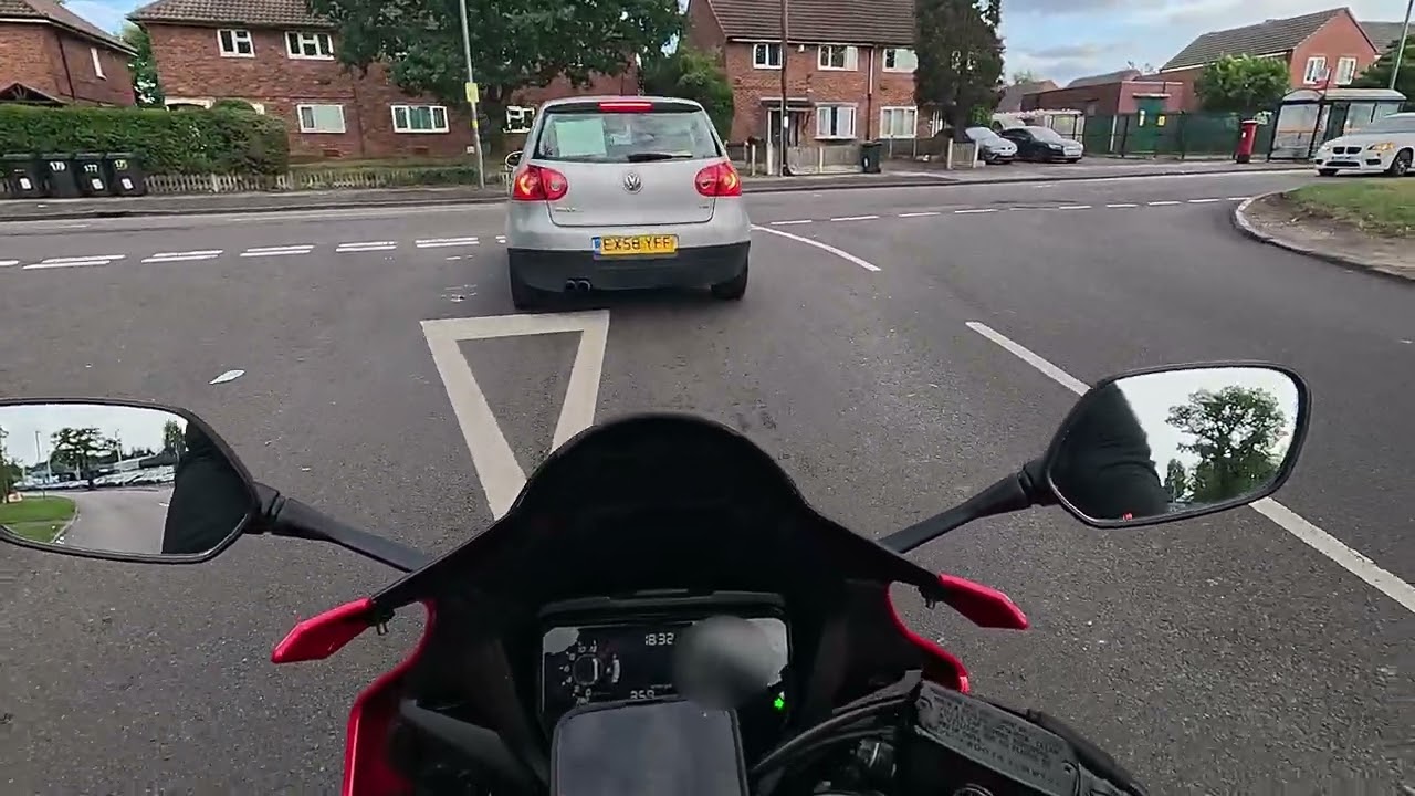 HONDA CBR650R Akrapovic exhaust riding Birmingham suburbs