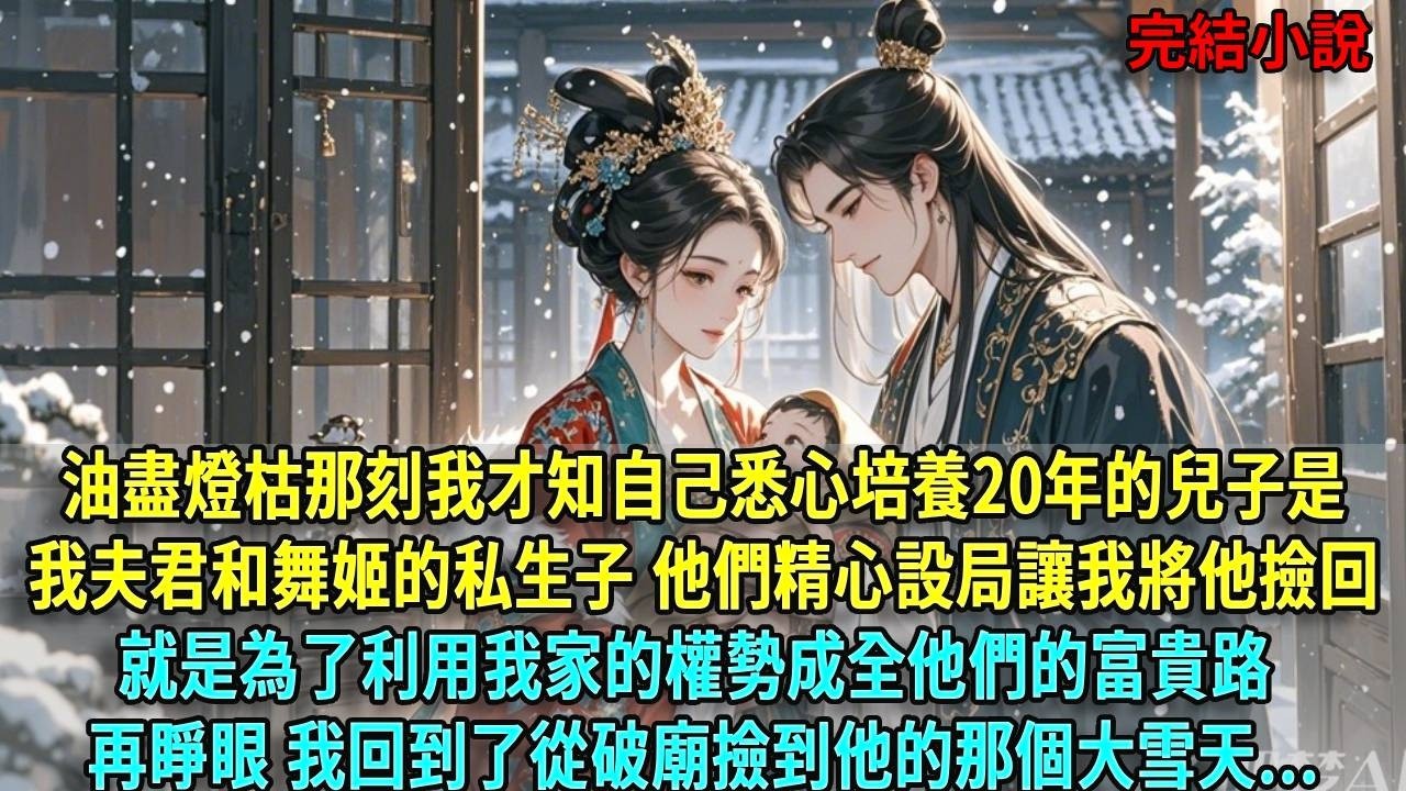 油盡燈枯那刻，我才知自己悉心培養二十年的兒子，是我夫君和舞姬的私生子。他們精心設局讓我將他撿回，就是為了利用我家的權勢，成全他們的富貴路。再睜眼，我回到從破廟撿到他的那個雪天。#爽文#古言#打臉#小說