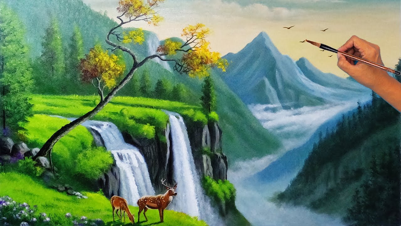 Hướng dẫn vẽ cảnh núi non hùng vĩ/Instructions for drawing a majestic mountain landscape