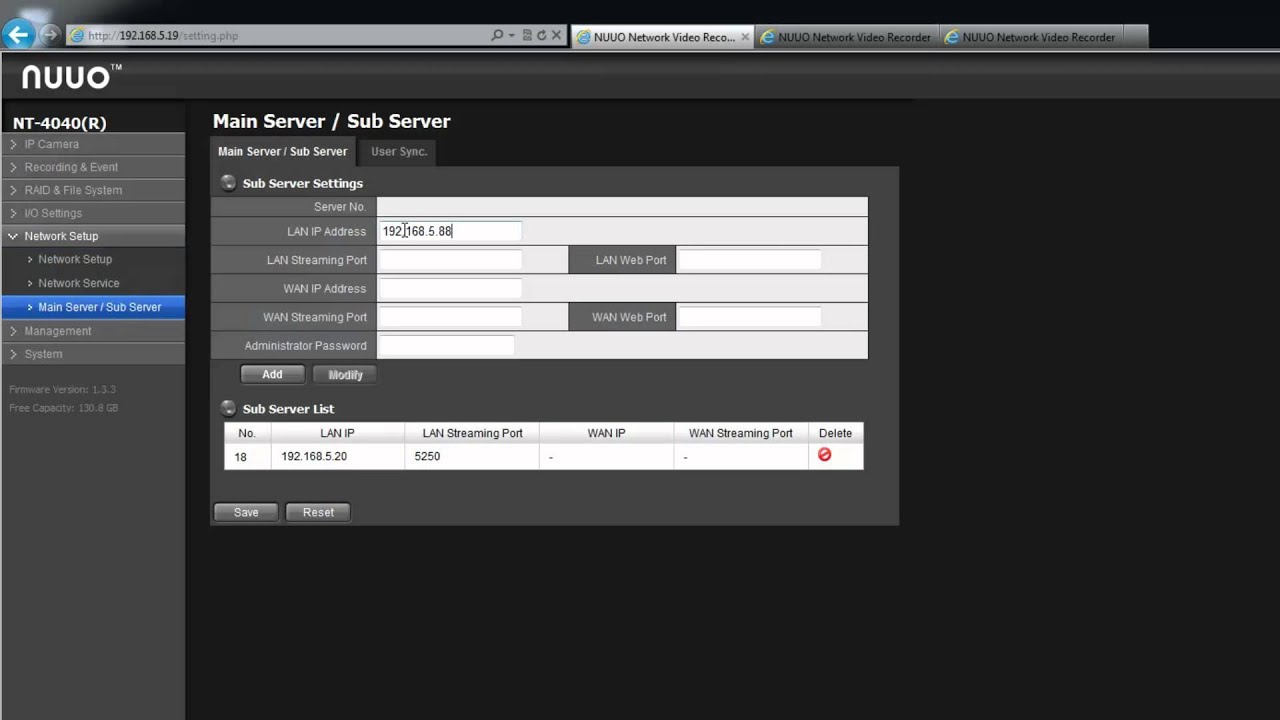 NUUO Titan NVR - How to set up the Main server & Sub server?
