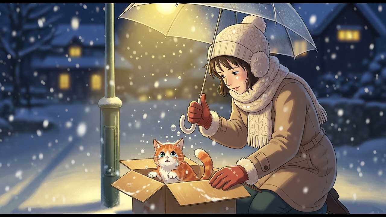 Snowy Night Cat Rescue”/ASMR Ghibli Style Video