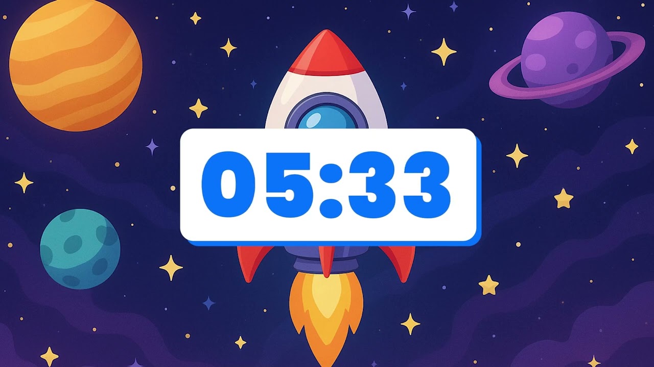 Таймер для занятий в классе «Ракеты и планеты» – 10 минут (Обратный отсчет для детей-космонавтов)