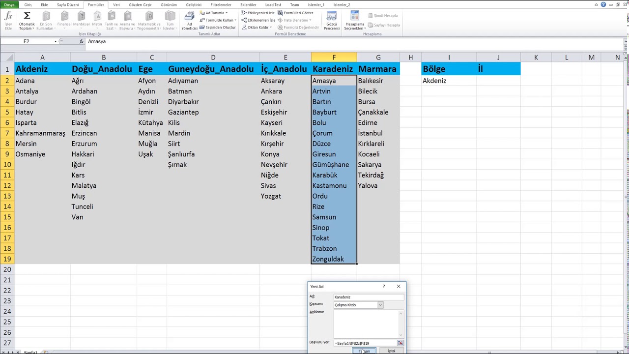 Excel Veri Doğrulama - Bağlı Liste Oluşturma
