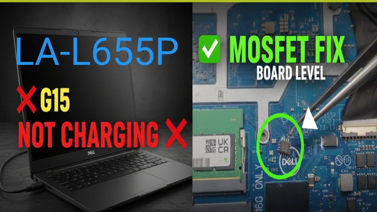 Ремонт DELL G15 GAMING LA-L655P: нет зарядки, устранение неполадок на уровне платы, DC-IN MOSFET