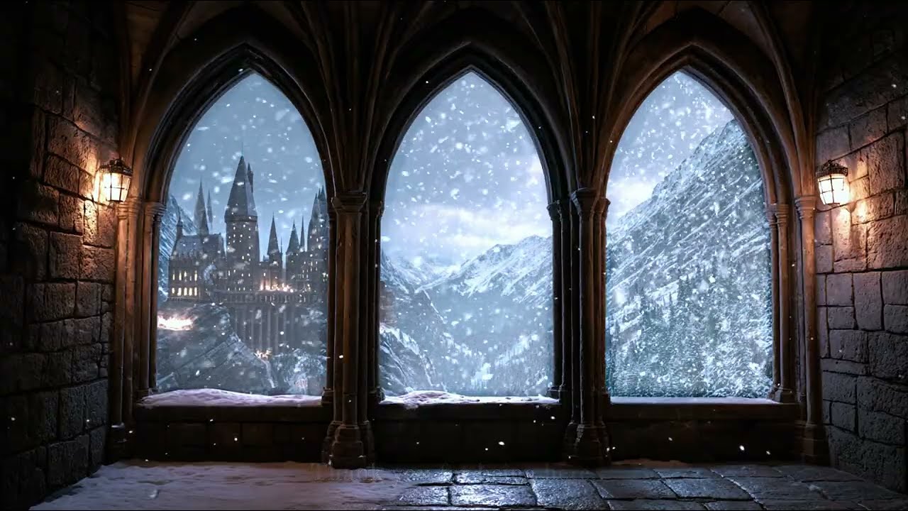 Winter Window View | Snowfall, Cozy Fireplace & New Year Ambience for Sleep & Relaxatio