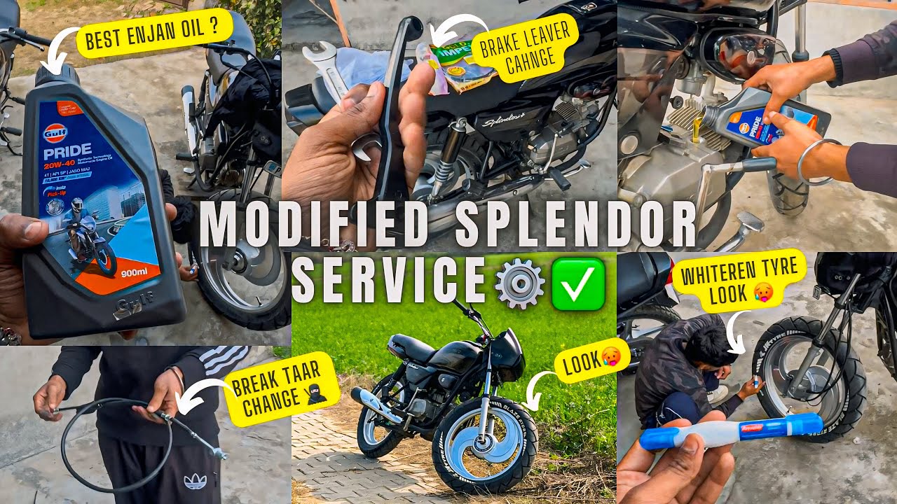 🥵 Splendor Modified Service | Whitener On Tyre ⚪️ Break Cable & Break Lever Change | Best Enjan Oil🚀