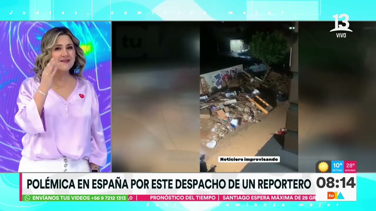 Polémica en España: reportero de TV se mancha con barro para despacho en Valencia| Tu Día | Canal 13
