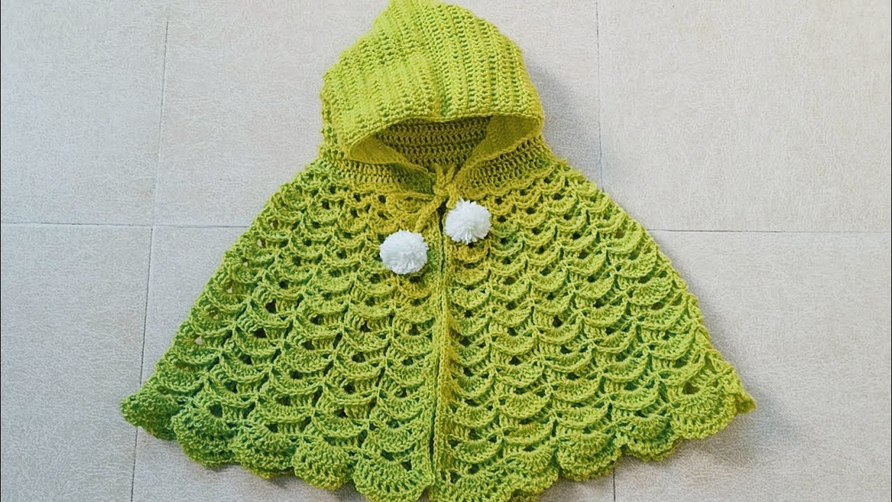 crochet poncho with hoodie (9 to 10 years old) ( subtitles available)