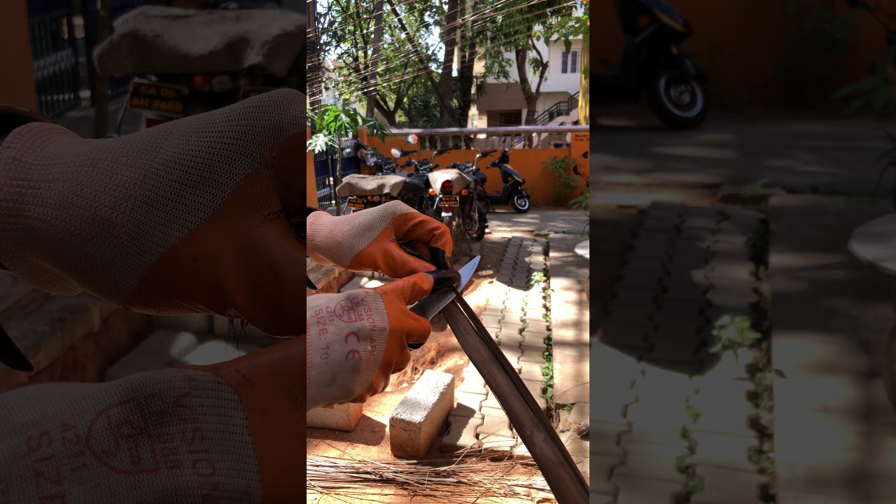 Making a stick broom using dried coconut leaves - Part 1