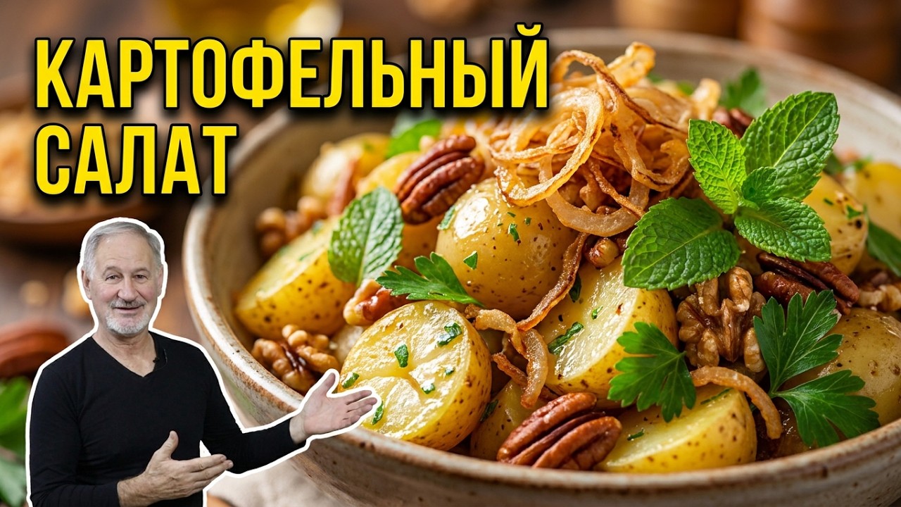 Вкусный картофельный салат с зеленью.