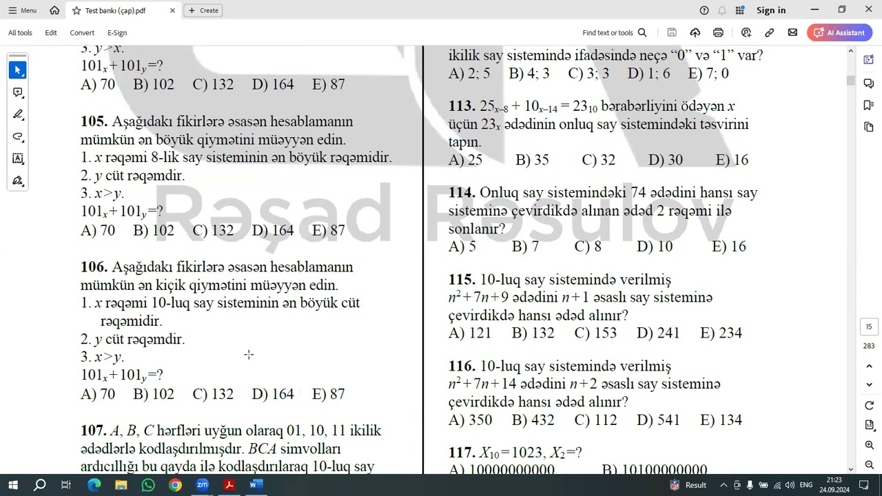BÖLMƏ 2. SAY SİSTEMLƏRİ. TEST İZAHI (101-200)