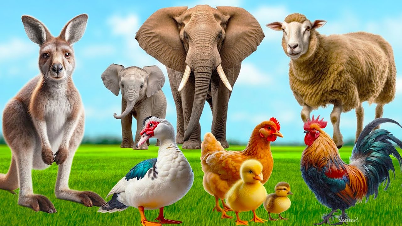 Lovely Animal Moments: Kangaroo, Sheep, Rooster, Hen, Goose, Elephant - Animal Sounds