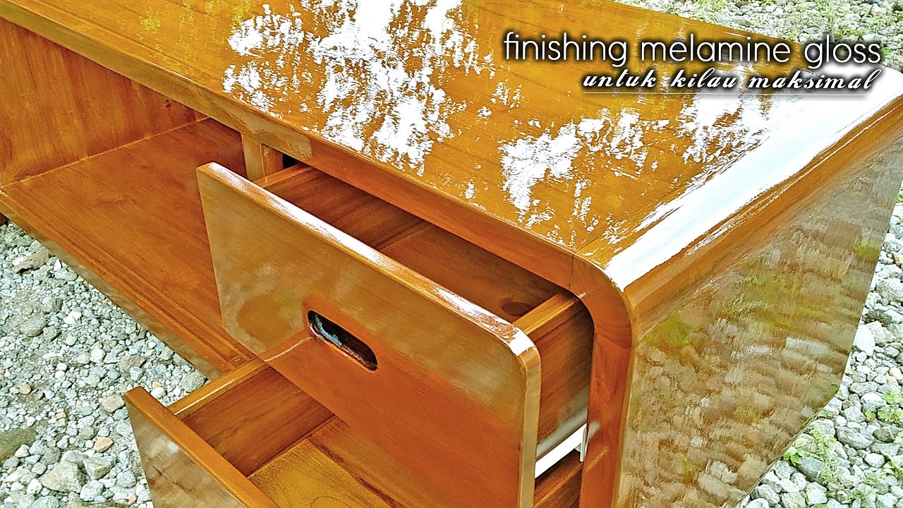Tutorial Finishing Melamine Glossy Bufet TV Jati Retro | Episode4 | finishing clear melamine glossy