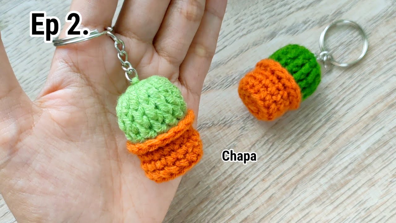 Ep2. Pot 🌵 Crochet Mini Cactus Keychain Tutorial step by step #crochet #crochetkeychain