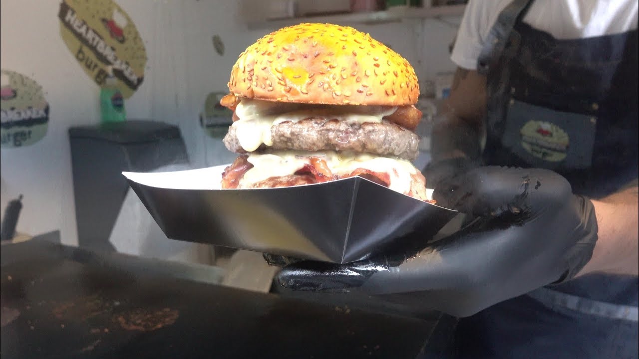 Amazing HUGE Double Burger. Best in Camden Town, London. Street Food