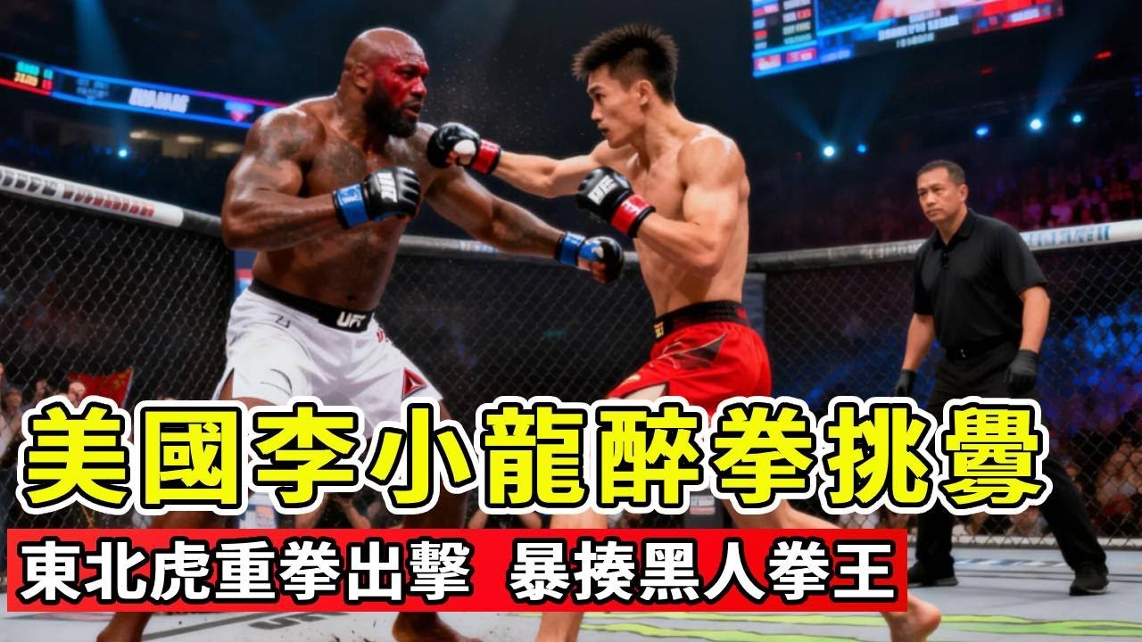 美國李小龍耍醉拳挑釁中國選手，被東北虎重拳幹趴5次，黑人小夥當場懷疑人生【刚子格斗解说】