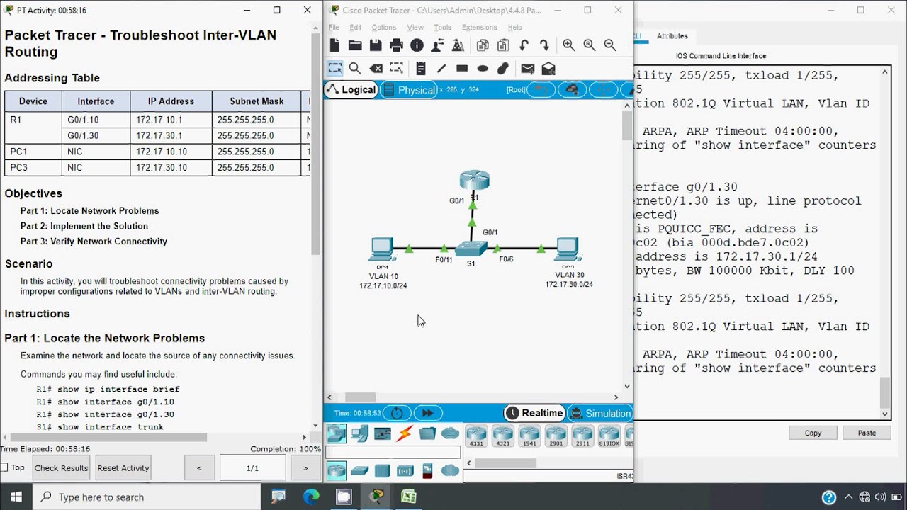 4.4.8 Packet Tracer - Troubleshoot Inter VLAN Routing