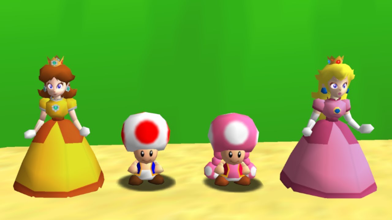 Toad, Toadette, Peach and Daisy in Mario 64 (4 Players) - Full Game 100% Walkthrough