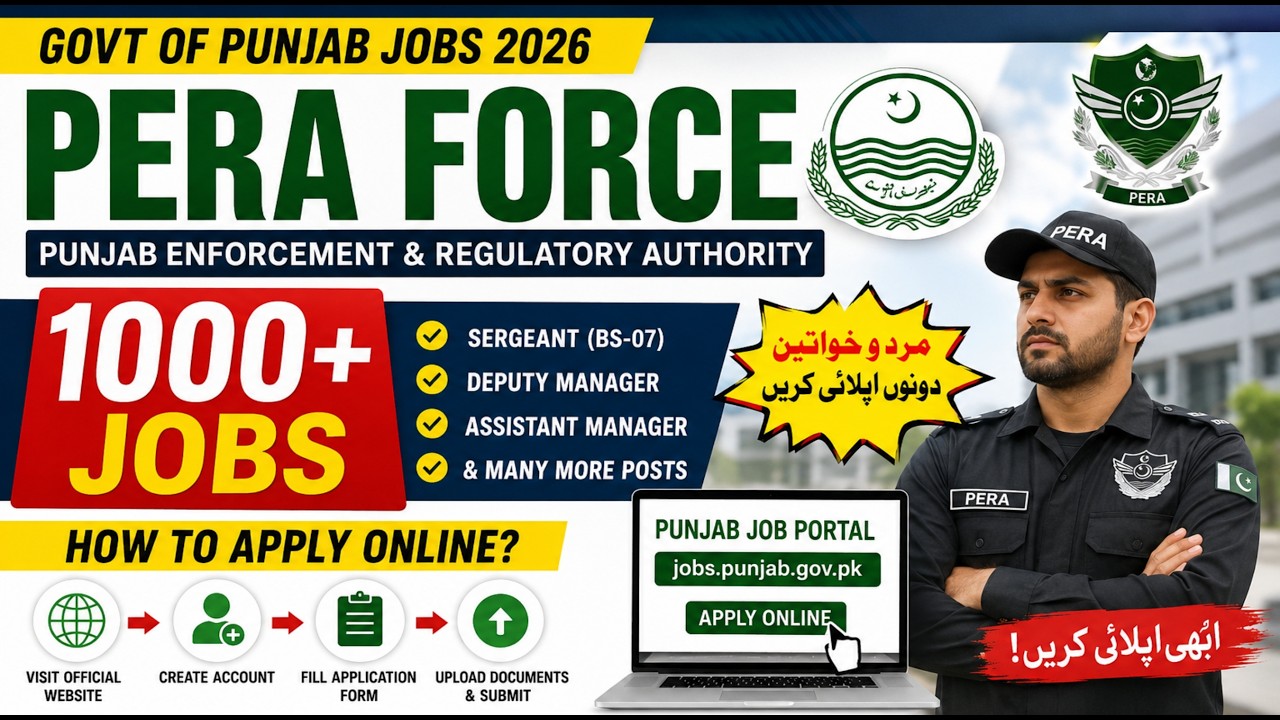 PERA Force Jobs Online Apply 2026 | Punjab Enforcement & Regulatory Authority Jobs 2026 Apply Online
