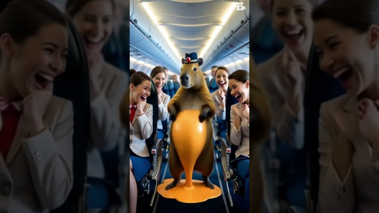 Capybara rubbing a lot of orange form on the plane. #capybara #funny #cute #animals #kapibara