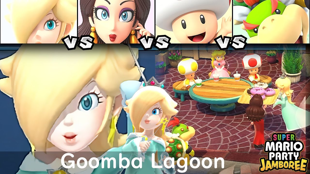 Super Mario Party Jamboree Rosalina vs Pauline vs Toad vs Bowser Jr in Goomba Lagoon