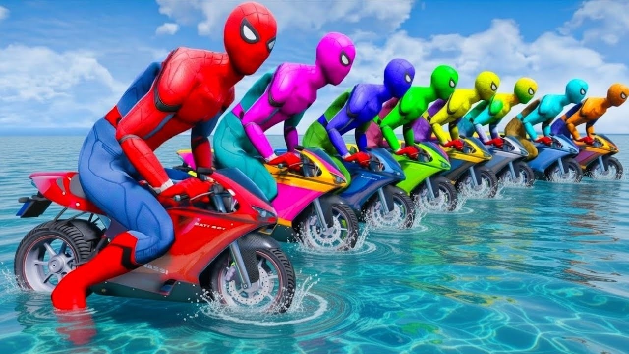 SPIDERMAN STUNT RAMP MOTORCYCLE CHALLENGE ON TREE OBSTACLES