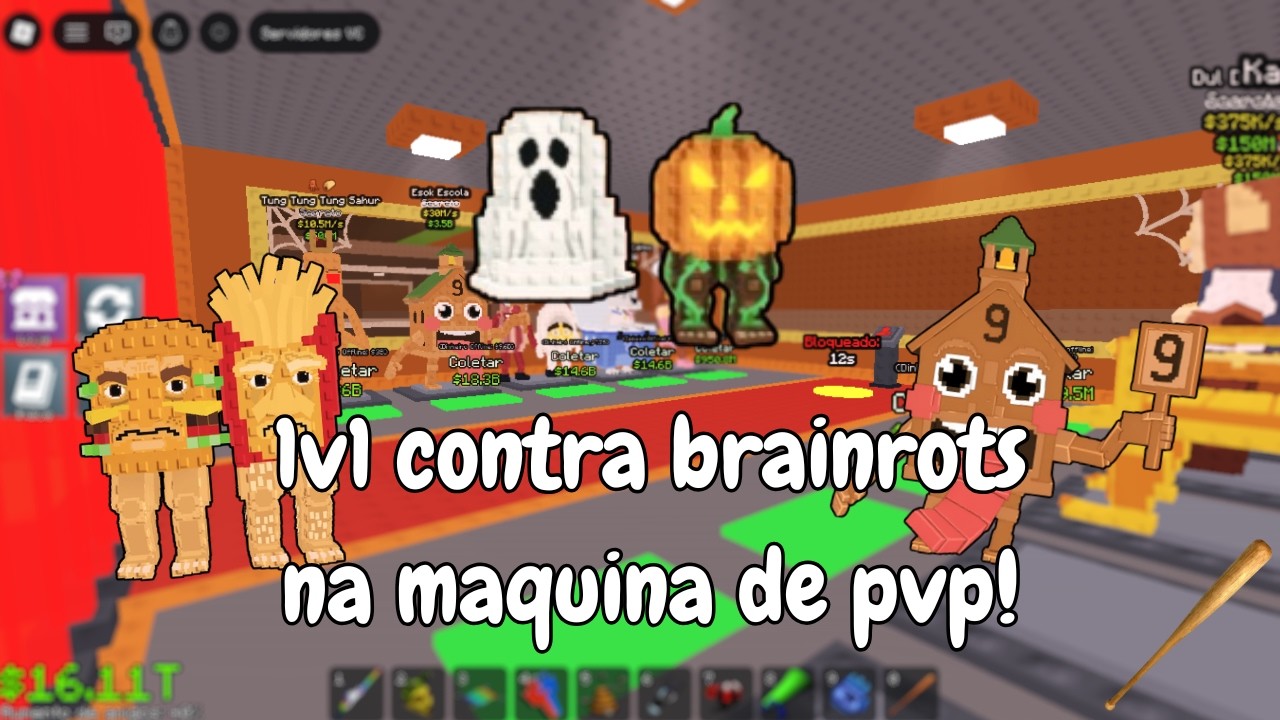 🔥FARMANDO BRAINROTS NA MAQUINA DE PVP DO ROUBE UM BRAINROT!! - deu muitoo bommm 😱