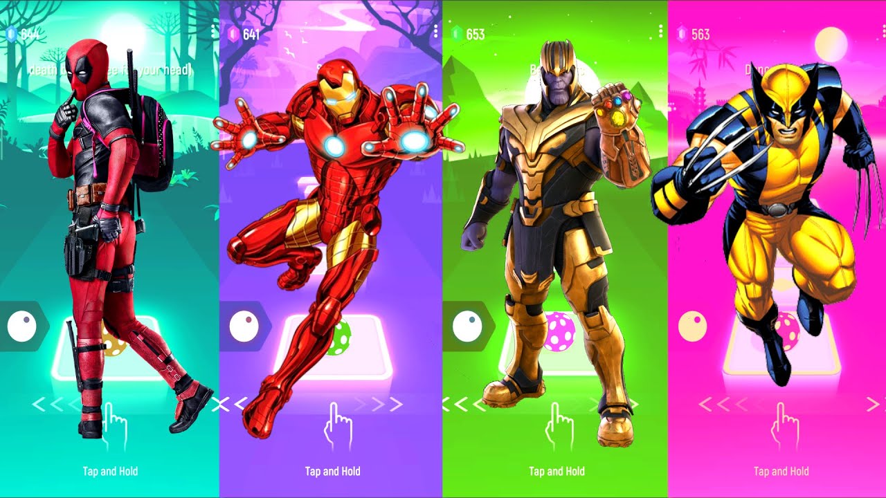 DeadPool 🆚 Iron Man 🆚 Thanos 🆚 Wolverine | Marvel Heroes | Tiles Hop Fun Ball