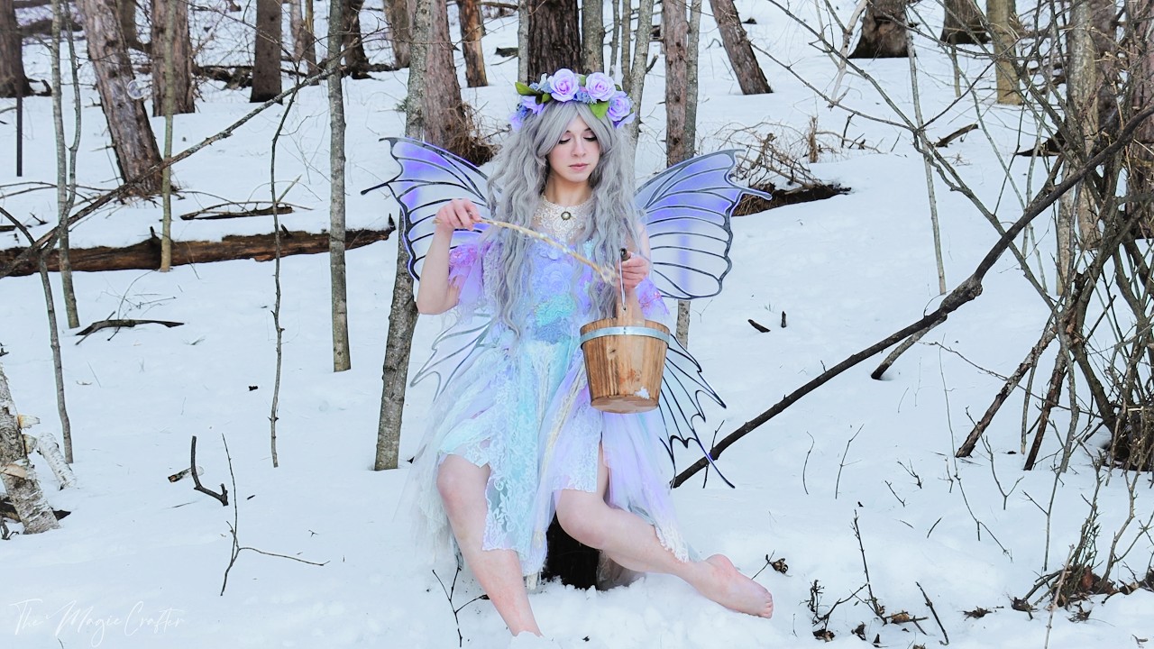 Winter Fairy BTS (blowing bubbles and balancing on a log)