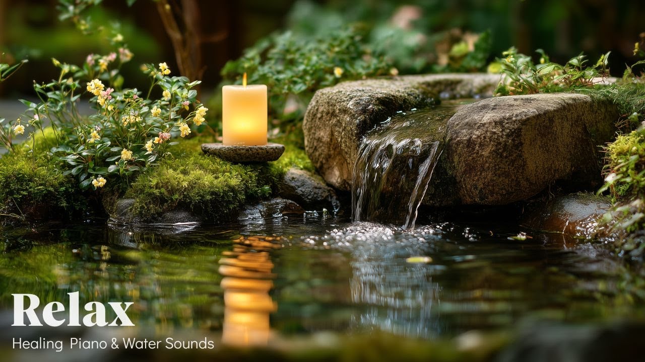 Peaceful Piano & Water Sounds in Japanese Garden 🌿 Meditation Music for Calm Mind & Body