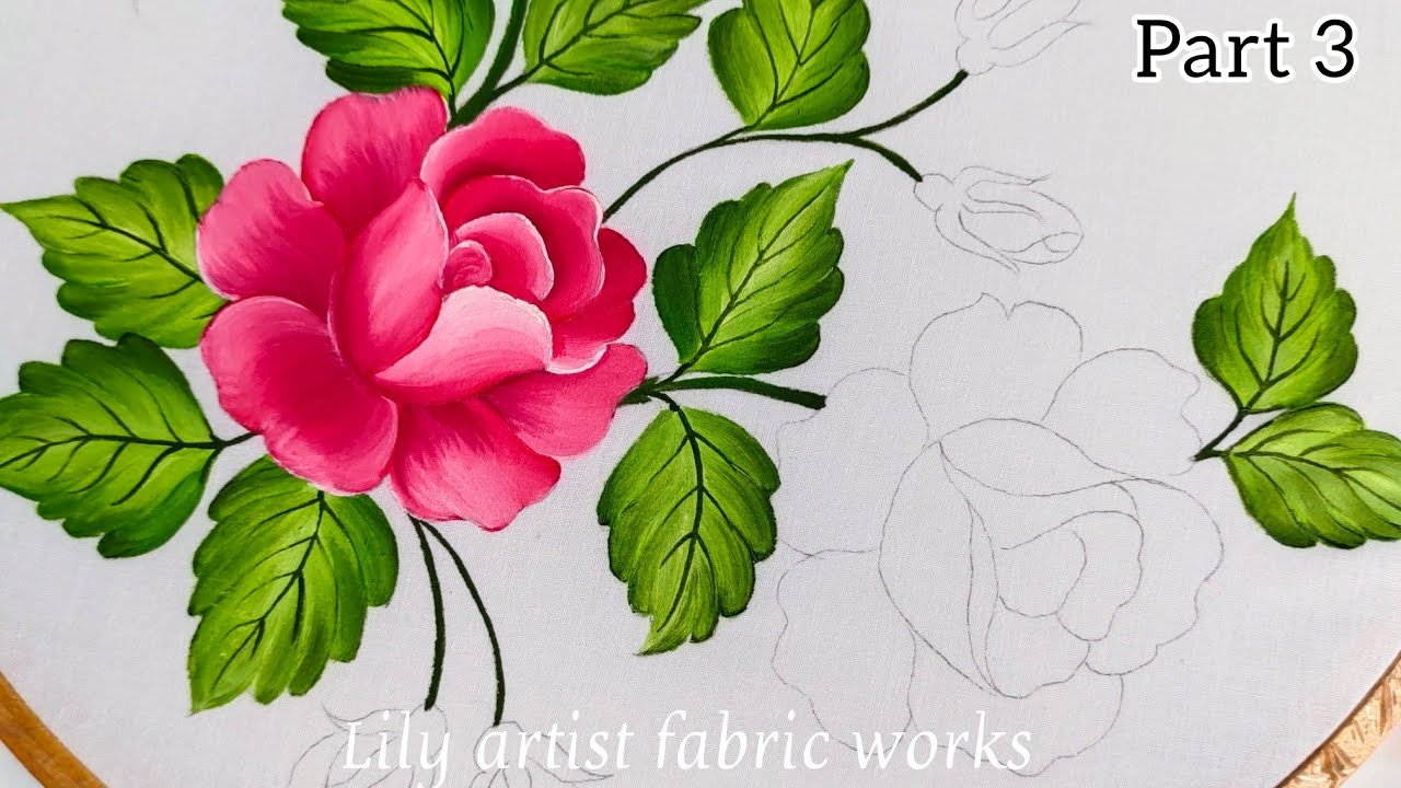 Fabric painting design | rose painting on clothes part 3 | tutorial fabric painting